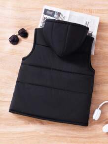 SHEIN Explorewe 适合青少年男孩外出、秋冬季的休闲连帽背心 - 黑色 - 查看 2