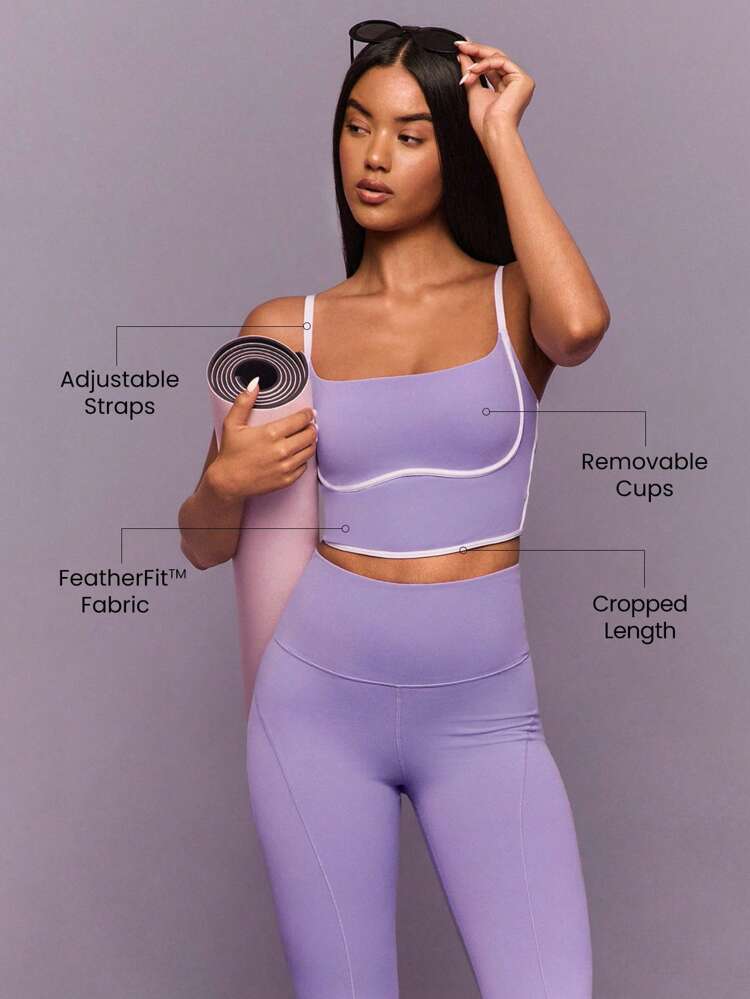 FeatherFit™ Two-Tone Scoop Neck Longline Sports Bra Low Impact Yoga Pilates Daily Spring Summer