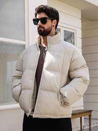 DAZY Herrkappa med tjock bomullsvaddering och bokstavstryck, texturerat tyg, ståkrage, vinter