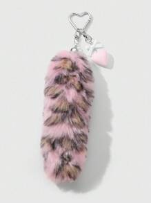 ROMWE Grunge Punk 1 件别致复古亚克力蝴蝶结、心形、毛绒豹尾 DIY 钥匙扣包饰，时尚高品质礼物，适合女性、女孩、日常穿着、节日 - 粉色 - 查看 1