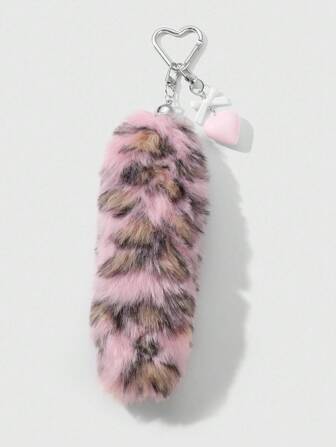 Grunge Punk 1 pieza Llavero/Accesorio de moda con moño retro de acrílico, corazón y cola de leopardo de peluche, regalo de alta calidad para mujeres y niñas, para uso diario y festividades