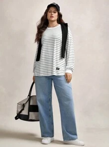 Zelara Plus Size Casual Round Neck Long Sleeve Leopard Print Loose Comfortable T-Shirt For Autumn & Winter Graphic Tees Women Tops For Going Out Streetwear Cute Tops Women Going Out Outfits Office Streetwear Women Kawaii Back To School Fall Women Clothes Winter Outfit For Women Autumn Clothes Back To School Business Casual Woman Streetwear