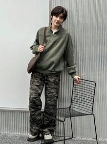 DAZY Men's Front Zipper Long Sleeve Simple Casual Top, Daily Wear Fall,Winter