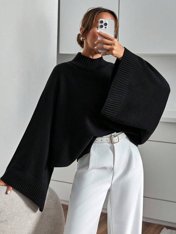 SHEIN Maglione lavorato a maglia con maniche a pipistrello, dal taglio oversize rilassato e dall'eleganza minimalista senza sforzo
