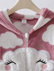 Girls' Cute Cloud Pattern Long Sleeve Hooded Jumpsuit, Comfortable & Soft Loungewear Cute Pajamas Fall Winter - Pink - View 4