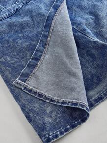 SHEIN MOD 女式圆领短袖不对称下摆休闲牛仔连体裤 - 淺色水洗藍 - 查看 3