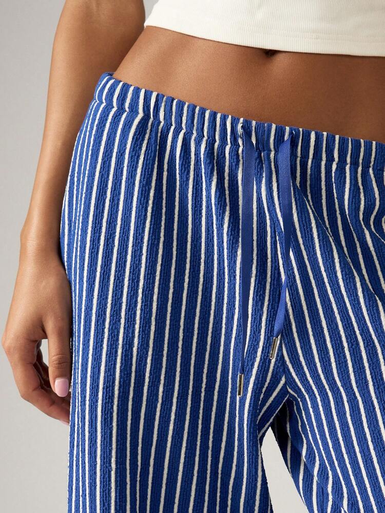 Striped Wide Leg Palazzo Pants With Drawstring