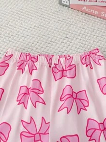 2pcs Young Girls Pajama Set, Pink Hand-Painted Butterfly Print, Retardant Fabric, Elegant Long Sleeve Top And Pants, Sleepwear Bow Pajama Set Pink Pajama Set Fall Winter - Pink - View 5