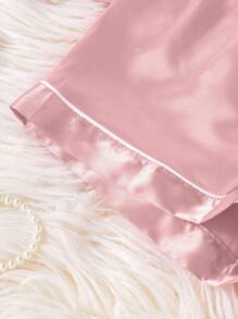 SHEIN Tween Girl Satin Cardigan Shirt And Shorts Pajama Set Girls Satin Pajama Set