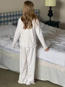 Hapijoa 青少年女孩休闲家居服睡衣，秋季 - 白色 - 查看 5