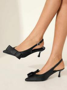 CUCCOO CHICEST 女士尖头小猫跟高跟鞋，蝴蝶结装饰，优雅甜美浪漫百搭时尚舒适鞋，适合哥特式、经典黑色、正式场合、派对、工作场所、婚礼、节日 - 黑色 - 查看 2