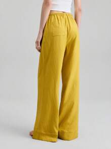 Ontre 2025 New Styles For Women Fall Women's Clothing Seasonal Clothing Fall Clothing Fall Back To School School Clothing 2000s Style Women's Country Clothing Old Money Style Women's Office Clothing Business Casual Women's Clothing Dating Outing Airport Party Clothing Solid Color Casual Daily Drawstring Loose Leg Trousers Low-Key And Durable Basic Style, All-Match And Suitable For Everyone, Street Fashion Wear, Coffee Shop Wear, Relaxed Wear All-Season - Yellow - View 3