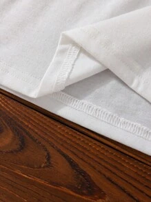 少女休闲简约清新假日风格时尚字母标语和芙蓉花图案圆领短袖 T 恤，夏季花卉上衣 - 白色 - 查看 4