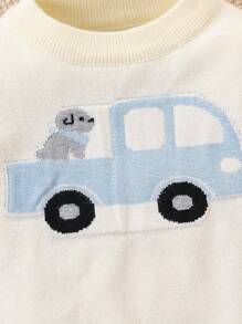 Souflis Souflis Baby Boys Crew Neck Pullovers, Soft Knit Long Sleeve Sweater For Autumn/Winter, Beige Color, Fashion, Casual, Comfortable For Daily Wear, Home, Outings, Travel, Featuring Car & Cartoon Patterns Fall