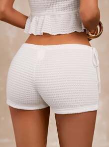 SHEIN BAE Short élastique vert clair texturé élégant pour femmes, idéal pour les vacances d'été à la plage, les concerts, les festivals de musique, les clubs. Costumes de performance sexy.