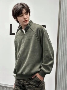 DAZY Men's Front Zipper Long Sleeve Simple Casual Top, Daily Wear Fall,Winter