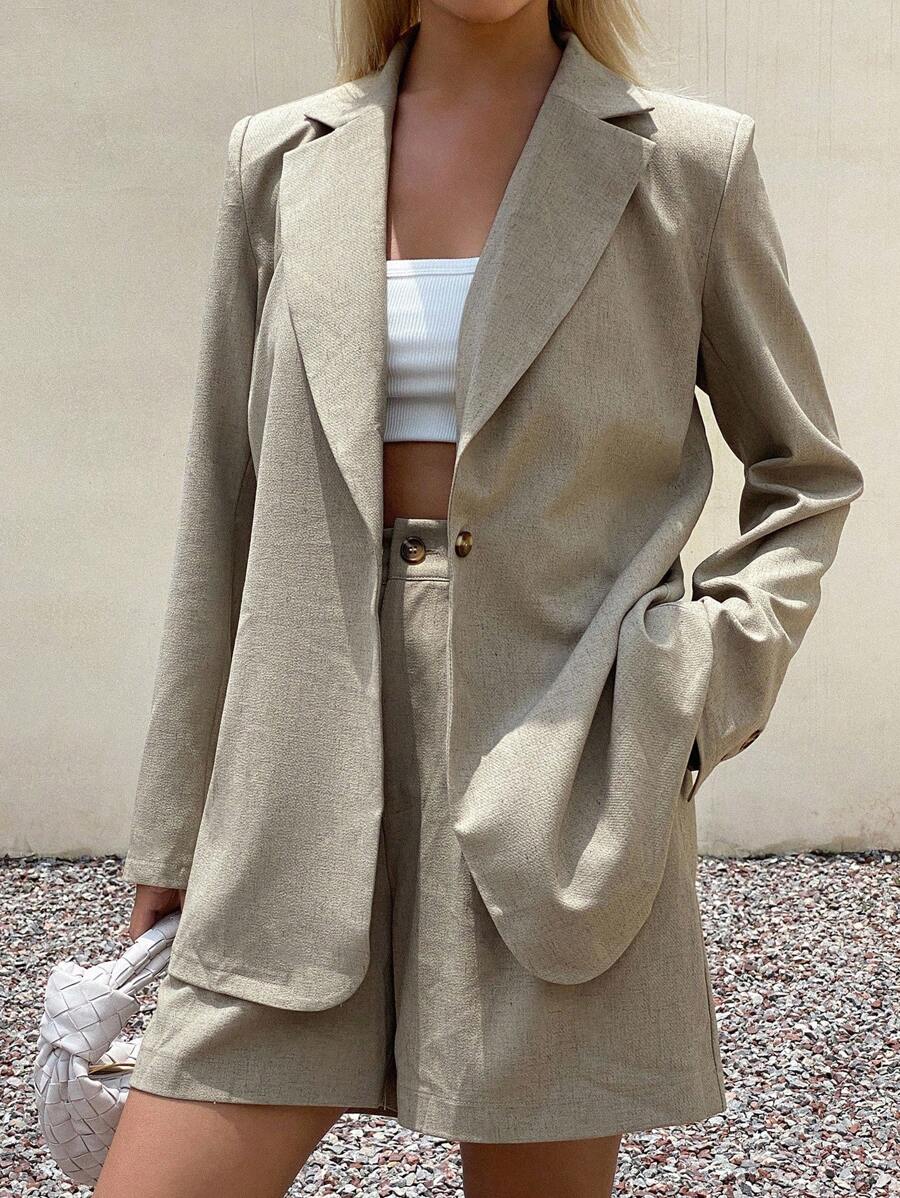 DAZY Women's Loose Suit Jacket And Wide-Leg Pants 2 Pieces Set - Grey - View 1