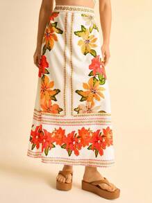 CAJUNI 女式花卉印花长裙，休闲假日风格——波西米亚风格女装，图案，休闲 - 彩色 - 查看 1