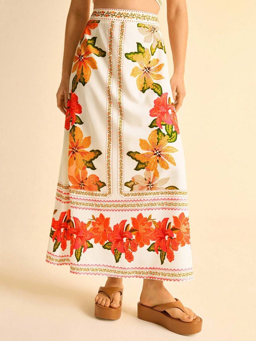 CAJUNI 女式花卉印花长裙，休闲假日风格——波西米亚风格女装，图案，休闲 - 彩色 - 查看 1