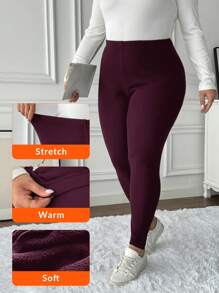 SHEIN LUNE Plus Size Solid Color Thermal Lined Elastic Leggings, Autumn/Winter Warm Leggings For Women Thermal Lined Leggings Winter Leggings Cozy Leggings Thermal Leggings Thermal Lined Leggings Women Winter Leggings For Women Cozy Leggings For, Women Thermal Leggings For Women,Fall Clothes For Women Winter Leggings Women Cozy Leggings Women Thermal Leggings Women