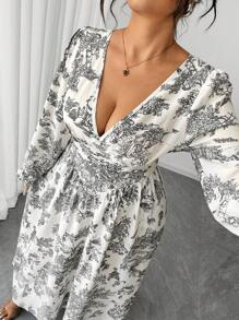 Elenzga Đầm Maxi dáng ôm dáng thanh lịch, duyên dáng, tối giản, cổ chữ V, tay dài, viền bèo, thắt lưng, dáng ôm, cỡ lớn, mùa xuân/thu dành cho nữ - Nhiều màu - Xem 2