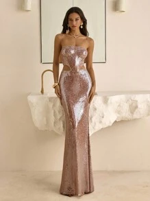 Vowa 时尚网状结构鱼骨紧身胸衣和紧身迷你裙套装，适合婚礼、派对、下午茶、假期等各种正式场合以及女士其他服装 - 卡其色 - 查看 5