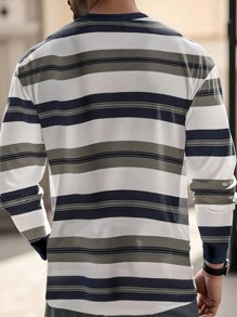 Manfinity Dauomo Men's Striped Print Casual Versatile Long Sleeve Pullover T-Shirt - Multicolor - View 2