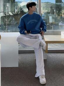 DAZY Men's Autumn Letter Embroidery Pullover Baggy Sweatshirt - Blue - View 5