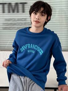 DAZY Men's Autumn Letter Embroidery Pullover Baggy Sweatshirt - Blue - View 9