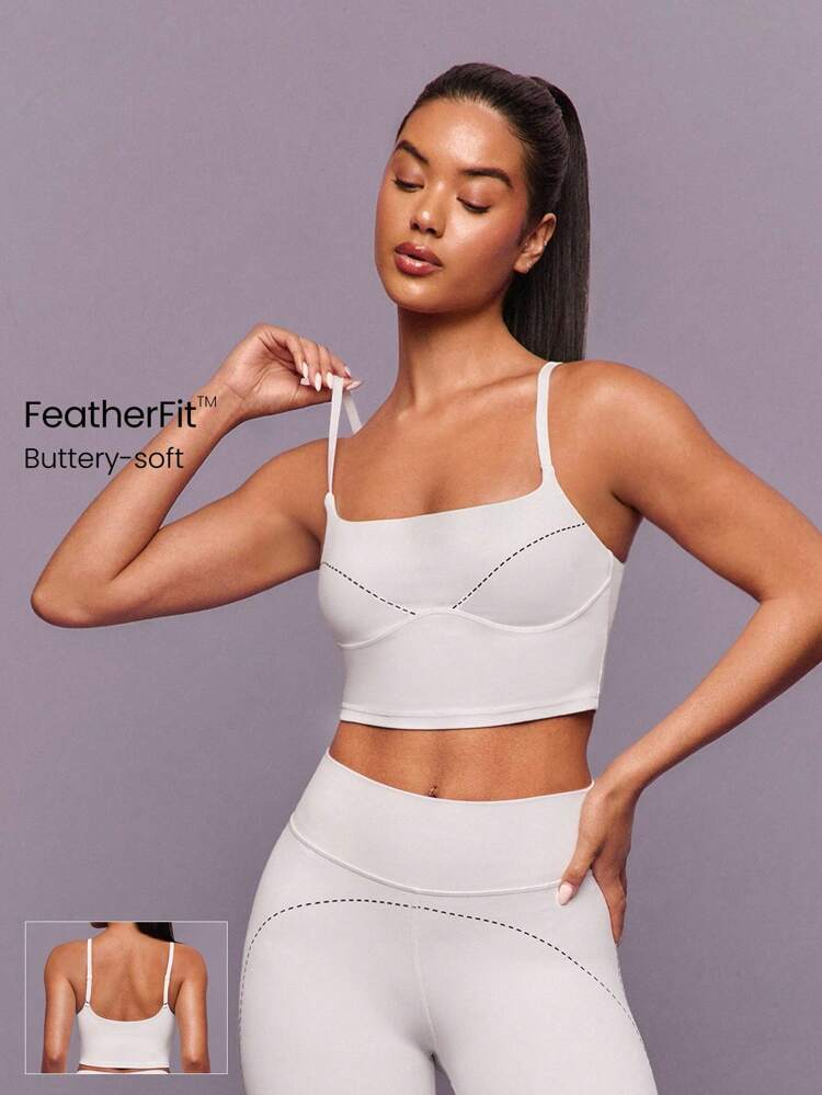 FeatherFit™ グロウメイカー ソフト ストレッチ 吸汗速乾 コントラストドット柄 取り外し可能カップ 調節可能ストラップ バストアップシーム アクティブタンク ヨガ ピラティス スタジオ ジム デイリーアクティブ