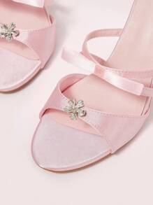 CUCCOO DOLLMOD 女士缎面面料水钻蝴蝶结装饰优雅仙女风格时尚圆头高跟凉鞋，粉色 - 粉色 - 查看 6