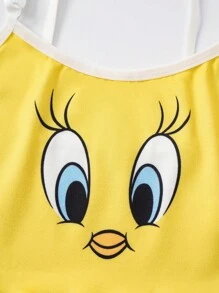 LOONEY TUNES X SHEIN 3pcs Tween Girl Yellow Cute Cartoon Tweety Print Cami Top & Shorts Lingerie Undershirt Set , Kawaii,Cute,Sweet - Yellow - View 7