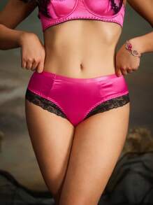 Women's Ruched Contrast Lace Hipster Panties Vintage - Purple - View 2