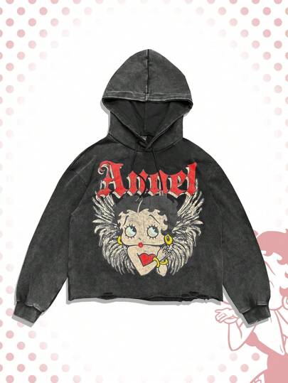 Betty Boop | ROMWE Sweat-shirt à capuche à manches longues avec graphiques de personnages de dessins animés pour hommes