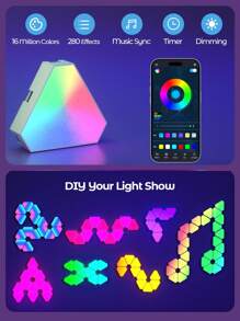 Teckwe 12颗装智能RGB三角形LED灯，可连接自己想要的DIY造型，随音乐同步闪烁节奏，是卧室客厅游戏室完美的家居装饰、派对和礼物 - 白色 - 查看 5
