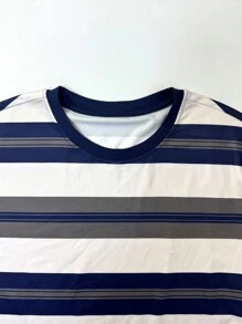 Manfinity Dauomo Men's Striped Print Casual Versatile Long Sleeve Pullover T-Shirt - Multicolor - View 4