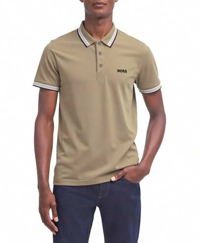 Hugo Boss Men's Stripe Short Sleeve Casual Polo Collar T-Shirt