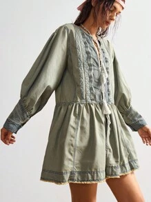 Bohemela Vestido mini de mezclilla tejido de unicolor casual para mujer, blusa bohemia, blusas bohemias, blusas túnica, ropa bohemia, blusas bohemias - Gris - Ver 7