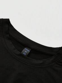 ROMWE MEN Street Life Men's Short Sleeve T-Shirt With Rhinestone English Graphic Print, Summer - Black - View 5