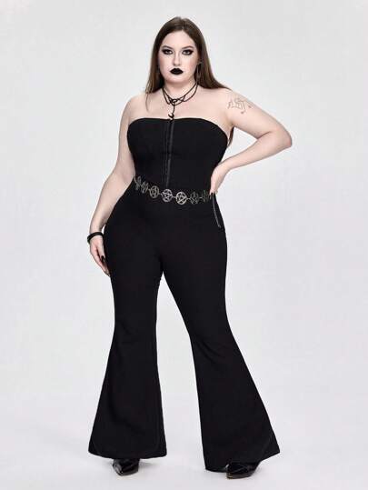 Goth Plus Size Women Gothic Bodysuit With Waist Cincher Design, Suitable For Nightclub Or Concert