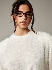 MISSGUIDED 蓬松安哥拉毛绒针织长袖迷你毛衣裙冬季舒适休闲假日派对束腰连衣裙，配有落肩家居服