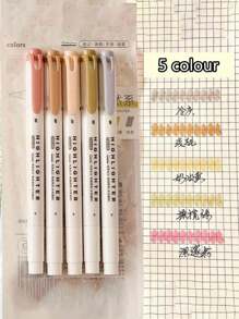 5 sztuk Zestaw dwustronnych fluorescencyjnych markerów do zakreślania, podkreślania, szkicowania, rysowania, wielokolorowe, artykuły piśmiennicze dla uczniów, powrót do szkoły