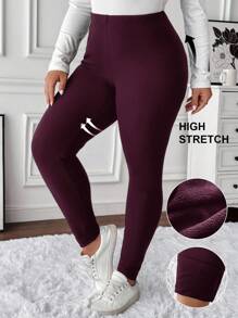 SHEIN LUNE Plus Size Solid Color Thermal Lined Elastic Leggings, Autumn/Winter Warm Leggings For Women Thermal Lined Leggings Winter Leggings Cozy Leggings Thermal Leggings Thermal Lined Leggings Women Winter Leggings For Women Cozy Leggings For, Women Thermal Leggings For Women,Fall Clothes For Women Winter Leggings Women Cozy Leggings Women Thermal Leggings Women