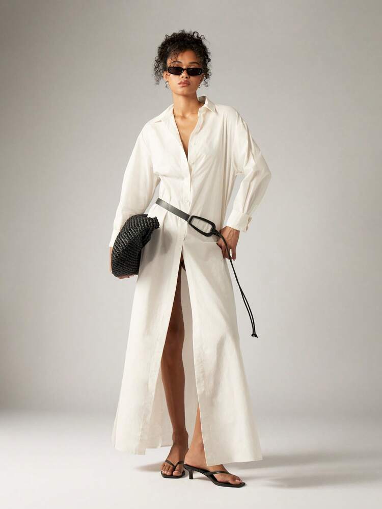 AiiRZ Maxi Length Button Down Shirtdress With Belt