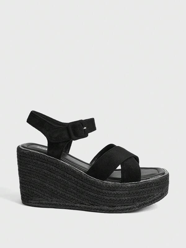 Sugerpunk Women's Fashion Platform Waterproof Wedge Heel Espadrille Sandals, Black Punk Style For Party And Vacation