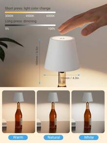 Teckwe 1 件酒瓶 LED 灯，便携式台灯，带可调光器，可将您的空间从浪漫餐厅转变为舒适的卧室，非常适合户外、酒吧、派对和床边 - 白色 - 查看 6