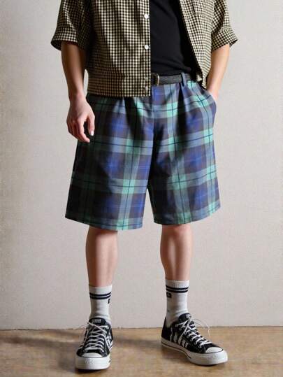 Prep Shorts amples et décontractés à carreaux pour hommes