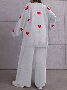 RueChic Heart Embrodery Plus Sıze Sweater Cords - Light Grey - View 2