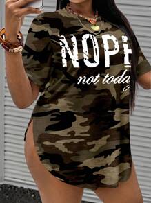 Maweii Plus Size Women's Casual Loose Fit Crew Neck Camouflage Print T-Shirt Top, Summer - Multicolor - View 3