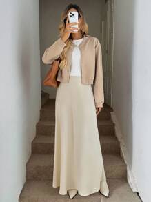 Easowa 休闲米色短款女士夹克，秋冬短款夹克短款上衣夹克米色夹克纹理夹克米色夹克女士女士米色短款夹克 - 米色 - 查看 5